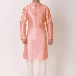 Koshin Ethnic Motifs Woven Design Mandarin Collar Straight Kurta with Pyjamas-image-89