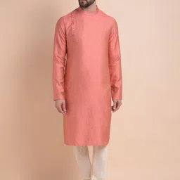 Anouk Coral & White Ethnic Motifs Woven Design Cotton Jacquard Kurta with Churidar-picture-30