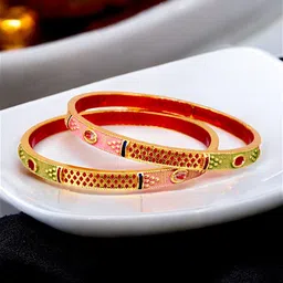 LUCKY JEWELLERY Set Of 2 18K One Gram Gold-Plated Bangles-15