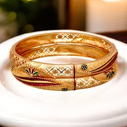 LUCKY JEWELLERY Set Of 2 18K One Gram Gold-Plated Bangles-13