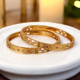 LUCKY JEWELLERY Set Of 2 18K One Gram Gold-Plated Bangles-9