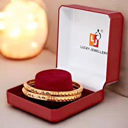 LUCKY JEWELLERY Set Of 2 18K One Gram Gold-Plated Bangles-7
