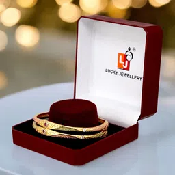LUCKY JEWELLERY Set Of 2 18K One Gram Gold-Plated Stones-Studded Bangles-65