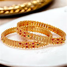 LUCKY JEWELLERY Set Of 2 18K One Gram Gold-Plated Stones-Studded Bangles-73