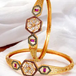 LUCKY JEWELLERY Set Of 2 18K One Gram Gold-Plated Stones-Studded Bangles-17