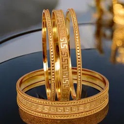 LUCKY JEWELLERY Set Of 6 18K One Gram Gold-Plated Bangles-23