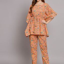 KALINI Floral Printed Round Neck Caftan With Trousers-34