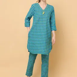 aayusika Checked Pure Cotton Tunic With Trousers Co-Ords-image-17