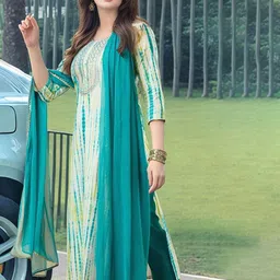 Anni Designer Abstract Printed Round Neck Sequinned Straight Kurta With Trousers & Dupatta-1
