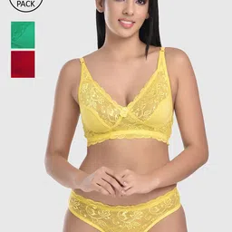 FIMS Set Of 3 Women Printed Cotton Lace Lingerie Set
VAN:I-ten_Set_Packof3_YellowGreenMaroon-picture-22