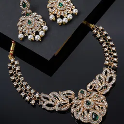 Sukkhi Gold Plated American Diamond Studded & Beaded Jewellery Set-10