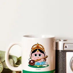 Indigifts White & Black Saraswati  Printed Ceramic Glossy Mug 330 ML-34