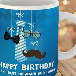 Keviv White & Blue Happy Birthday Husband Printed Ceramic Glossy Coffee Mug 325 ml-image-71