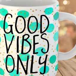 Keviv White & Black Good Vibes Only Printed Ceramic Glossy Coffee Mug 325 ml-image-84