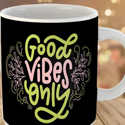 Keviv Black & Green Good Vibes Only Printed Ceramic Glossy Coffee Mug 325 ml-image-94