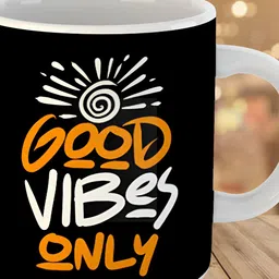 Keviv Black & White Good Vibes Only Printed Ceramic Glossy Coffee Mug 325 ml-image-89