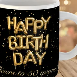 Keviv Black & White 50th Happy Birthday Printed Ceramic Glossy Mug 325 ml-image-89