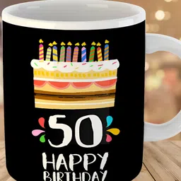 Keviv Black & White 50th Happy Birthday Printed Ceramic Glossy Coffee Mug 325 ml-image-86