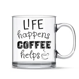 Ascension Transparent & Black Printed Glass Coffee Mug 350 ML-37