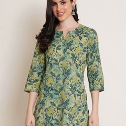 COTLAND FASHION Floral Printed Notched Neck Pure Cotton Kurti-42