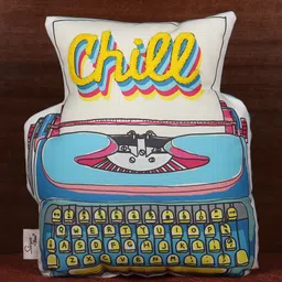 Sivya By Home Blue & Off-White Printed & Embroidered Typewriter Shape Cushion-33
