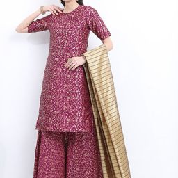 KETCH Ethnic Motifs Woven Design Regular Zari Kurta With Sharara & Dupatta-picture-9