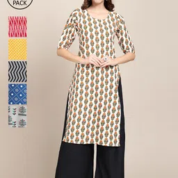 1 Stop Fashion Women Pack Of 6  Multicoloured Geometric Printed Crepe Kurta-picture-18