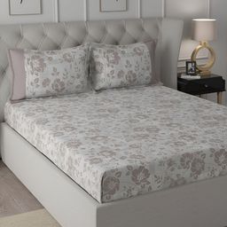 MASPAR Brown Floral Printed 200TC Cotton King Bedsheet With Pillow Cover-image-24