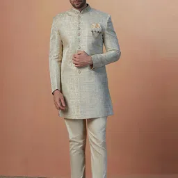 Manyavar Woven Design Beads & Stones Art Silk Sherwani-picture-36