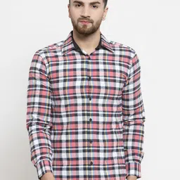 Purple State Men White & Pink Slim Fit Checked Casual Shirt-image-35