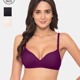 KOMLI Pack of 3 Multicoloured Heavily Padded T-shirt Bra K-915-3PC-MG-BLK-OFFW-14