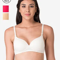 KOMLI Women Pack of 3 Beige, Off White & Pink Heavily Padded Bra- K-915-3PC-SK-OFFW-DPK-36