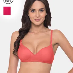 KOMLI Pack of 2 Coral & Magenta T-shirt Bras Heavily Padded Non-Wired Seamless-picture-15