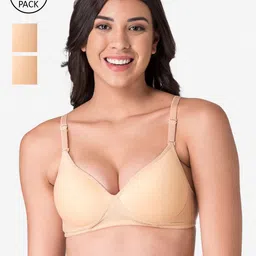 KOMLI Beige Pack of 3 Non-Wired Full Coverage T-shirt Bra-picture-11