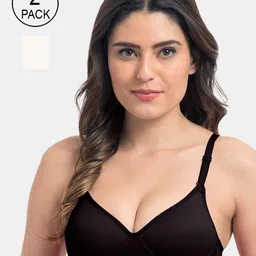 Tweens Pack Of 2 Black & Off White Solid T-Shirt Bras - Non-Wired Lightly Padded-image-25