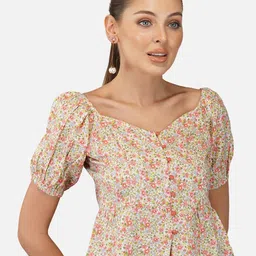 Porsorte Floral Printed V-Neck Puff Sleeve Top-picture-50