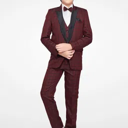 Jeetethnics Boys Maroon Checked 5-Piece Single-Breasted Partywear Suit-image-31
