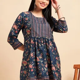 Sangria Navy Blue Floral Printed A-line Kurti-53