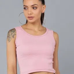Rock Paper Scissors Pink Crop sleeveless Top-image-32