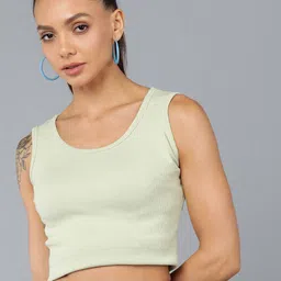 Rock Paper Scissors Women Green Ribbed Crop Tank Top-image-17