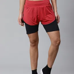 Alcis Women Maroon & Black Colourblocked Regular Fit Sports Shorts-image-62