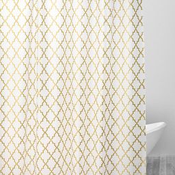 Kuber Industries White & Metallic-Toned Printed Water-Proof Shower Curtain-93