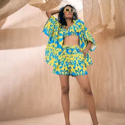 Pink Paprika by SASSAFRAS Yellow Ikat Printed Top & Shorts with Shrug Co-Ord Set-image-8