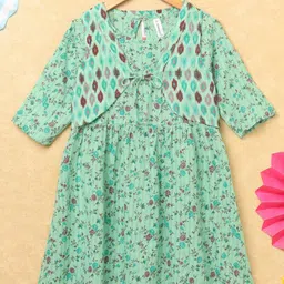 KiddoPanti Girls Floral  Printed Boat Neck Top & Crop Shrug Set-image-41