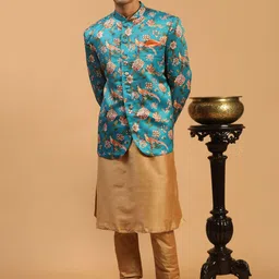 VASTRAMAY Men Regular Straight Kurta with Churidar & Jacket-picture-2