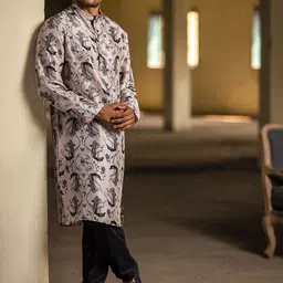 PS MEN BY PAYAL SINGHAL Ethnic Motifs Printed Regular Pure Silk Kurta With Churidar-55