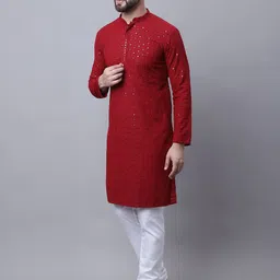SOJANYA Men Floral Embroidered Pure Cotton Kurta With Pyjamas & Nehru Jacket-36