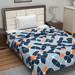 Divine Casa Navy Blue & Mustard Yellow Geometric AC Room 110 GSM Single Bed Dohar-13