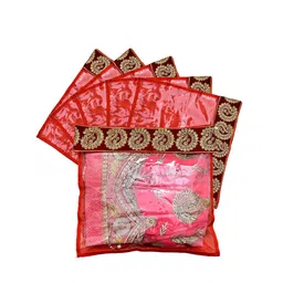 Kuber Industries Set Of 6 Maroon Zari Border Flip Single Packing Saree Cover Organizers-53