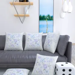 TANLOOMS Blue & White 5 Pieces Floral Square Cushion Covers-15